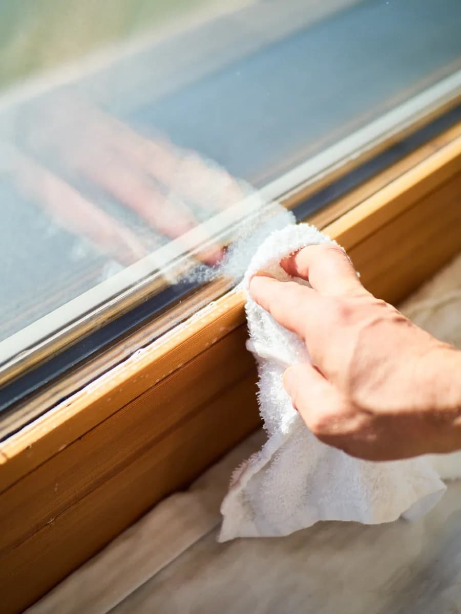 Wiping the final edge of the glass with a dry cloth